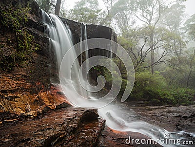 Fog and mist at Weeping Rock Wentworth Falls Stock Photo
