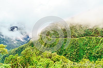 Fog over the Death Road in the Yungas of Bolivia Stock Photo