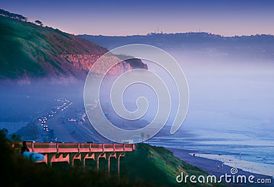 Fog Rolls In On Sunset Cliffs ~ Torrey Pines Stock Photo