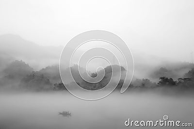 Fog scene in little dongjiang river Stock Photo