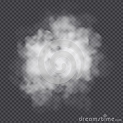 Fog or smoke cloud isolated on transparent background. Realistic smog, haze, mist or cloudiness effect. Vector Illustration