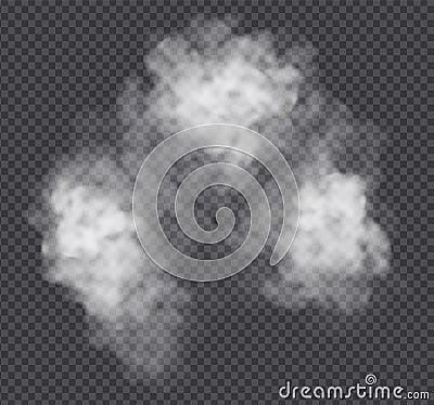 Fog or smoke cloud isolated on transparent background. Realistic smog, haze, mist or cloudiness effect. Vector Illustration