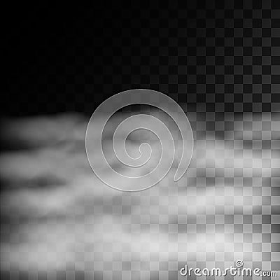 Fog or smoke isolated on transparent background. White cloudiness, mist or smog. Vector Illustration