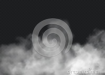 Fog or smoke isolated transparent special effect. White vector cloudiness, mist or smog background. Vector Illustration