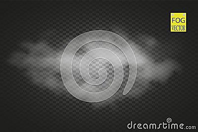 Fog or smoke isolated transparent special effect. White vector cloudiness, mist or smog background. Vector Vector Illustration