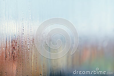 Fogged up house window with water droplets Stock Photo