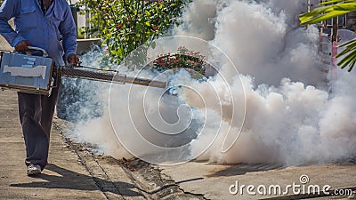 Fogging DDT spray mosquito kill for virus protect Stock Photo