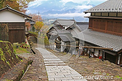 Foggy afternoon at the well preserved village in Magome - juku i Stock Photo