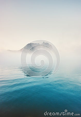 Foggy cold sea moody landscape travel misty morning Stock Photo