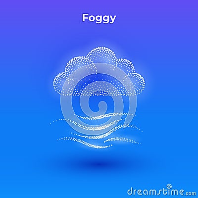 Foggy 3d icon with transparent effect. Halftone weather simple icon with minimalistic cloud and mist waves shape. Dots textured Vector Illustration