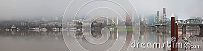 Foggy day along Portland OR Waterfront Panorama USA Stock Photo