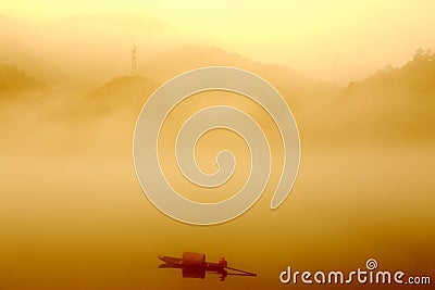 The Foggy Fairyland on Dongjiang River Stock Photo