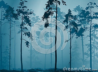 Foggy forest Vector Illustration