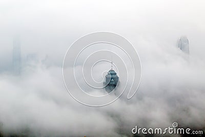 The foggy Hong Kong skyline Stock Photo