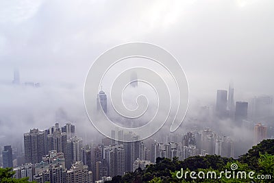 The foggy Hong Kong skyline Stock Photo