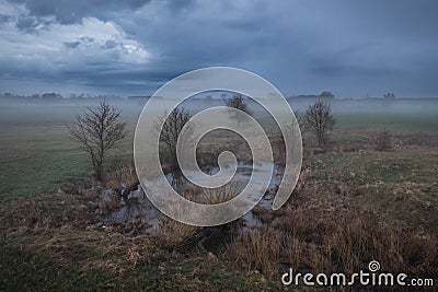 Foggy landscape in Mazowsze region of Poland Stock Photo