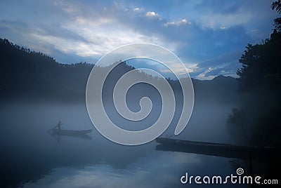 Foggy morning along lost river Stock Photo