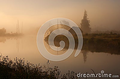 Foggy morning on Caledonian canal Stock Photo