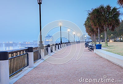 Foggy Morning Charleston South Carolina Waterfront Stock Photo