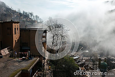 Foggy morning in mountain village Masouleh, Gilan Povince, Iran Stock Photo