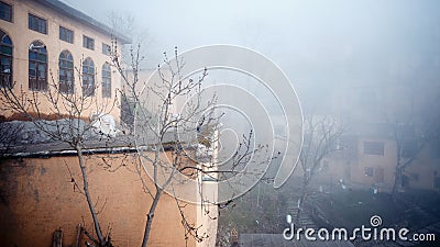 Foggy morning in mountain village Masouleh, Gilan Povince, Iran Stock Photo