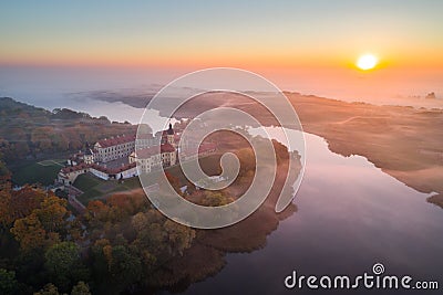 Foggy morning in Niasvizh, Belarus Stock Photo