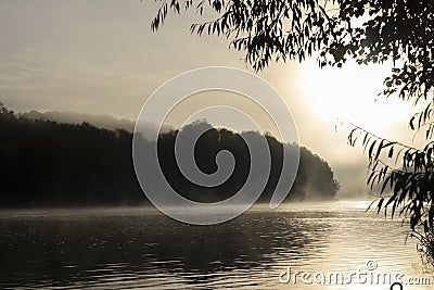 Foggy morning on the river Stock Photo