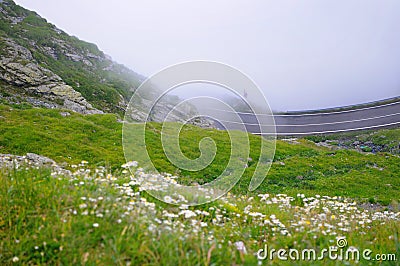 Foggy mountain road Stock Photo