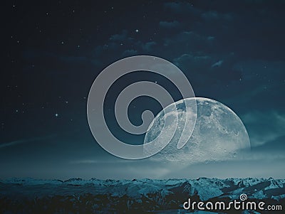 Foggy night with beauty Moon Stock Photo