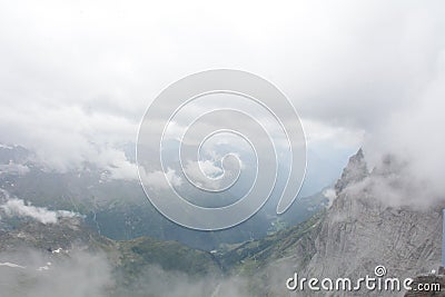 foggy scene in Mount Titlis scene in Switzerland Stock Photo