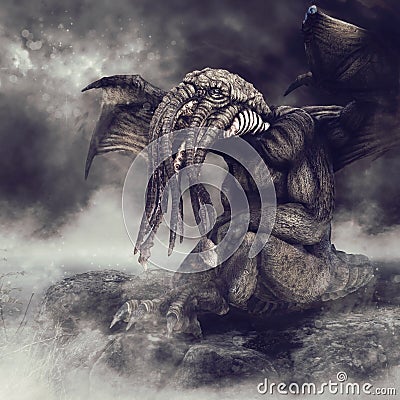 Cthulhu sitting on a rock Stock Photo