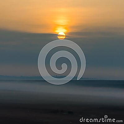 Foggy sunrise in Yambol, Bulgaria Stock Photo