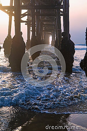 Foggy sunset on the coast Stock Photo