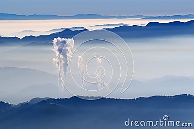 Foggy view from mountains Stock Photo