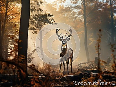 Foggy Whitetail Deer Buck Cartoon Illustration