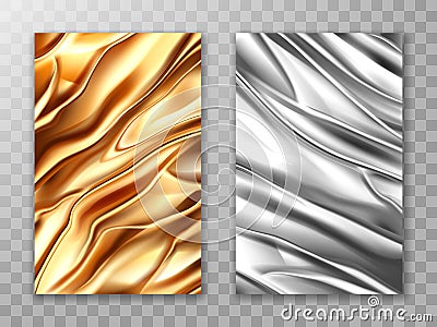 Foil golden and silver, crumpled metal texture Vector Illustration