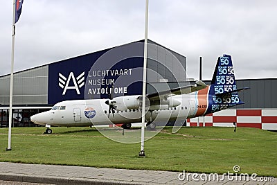 Fokker F50 in front of the Aviodrome museum Lelystad Editorial Stock Photo