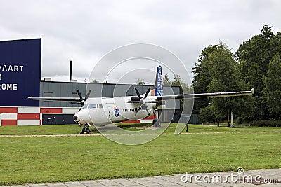 Fokker F50 in front of the Aviodrome museum Lelystad Editorial Stock Photo