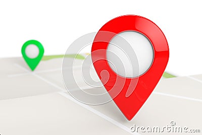 Folded Abstract Navigation Map with Target Pin Stock Photo