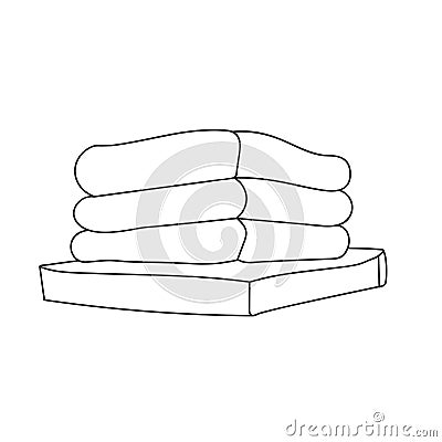 Folded bath towels on a wooden shelf. Vector Illustration