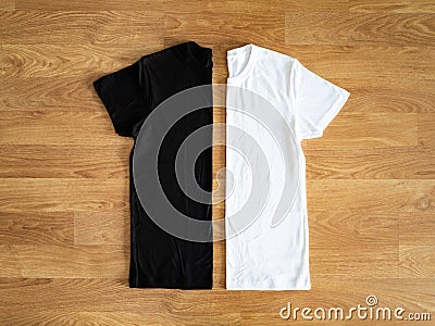Folded black and white T-shirts Stock Photo