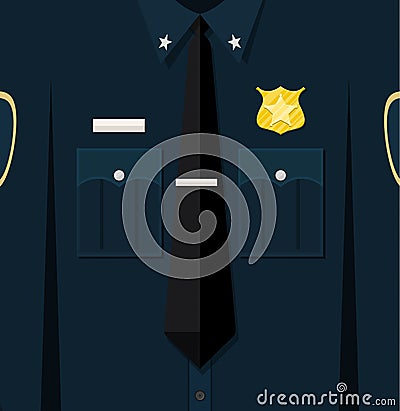 Folded blue policeman uniform with badge. Vector Illustration