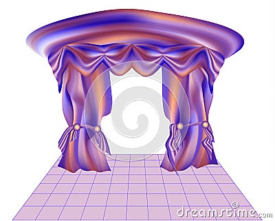 Folded blue, purple and orange curtains with ribbons Vector Illustration