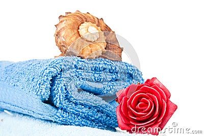 Folded blue towel Stock Photo