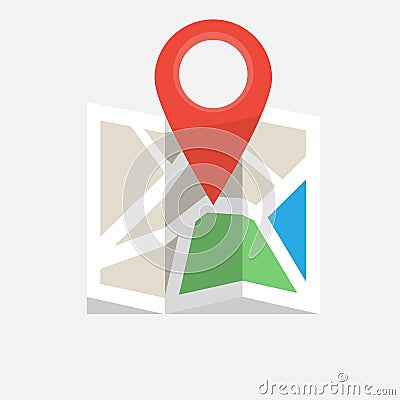 Folded colorful map icon with pin marker. Vector illustration. Vector Illustration