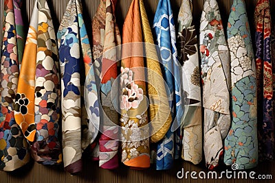 folded kimonos showcasing various patterns Stock Photo