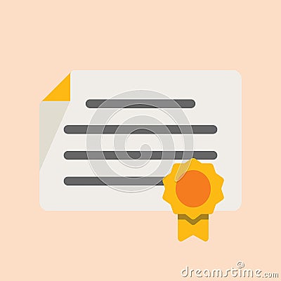 Folded license certificate document flat icon vector illustration with badge Vector Illustration