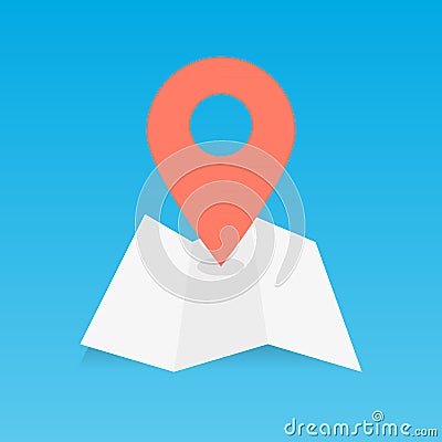 Folded map with a location pin. Concept of pointer, travel, position. Vector illustration, flat design Vector Illustration