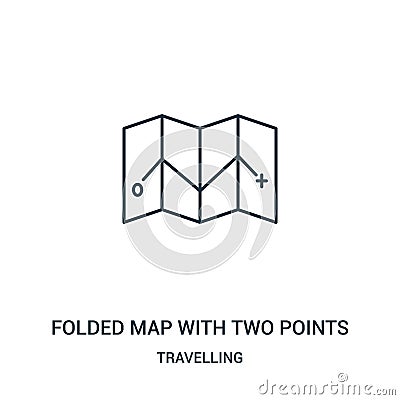 folded map with two points icon vector from travelling collection. Thin line folded map with two points outline icon vector Vector Illustration