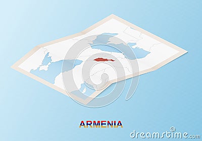 Folded paper map of Armenia with neighboring countries in isometric style Vector Illustration